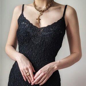 RARE Vintage French George Rech black embroidery dress Y2K